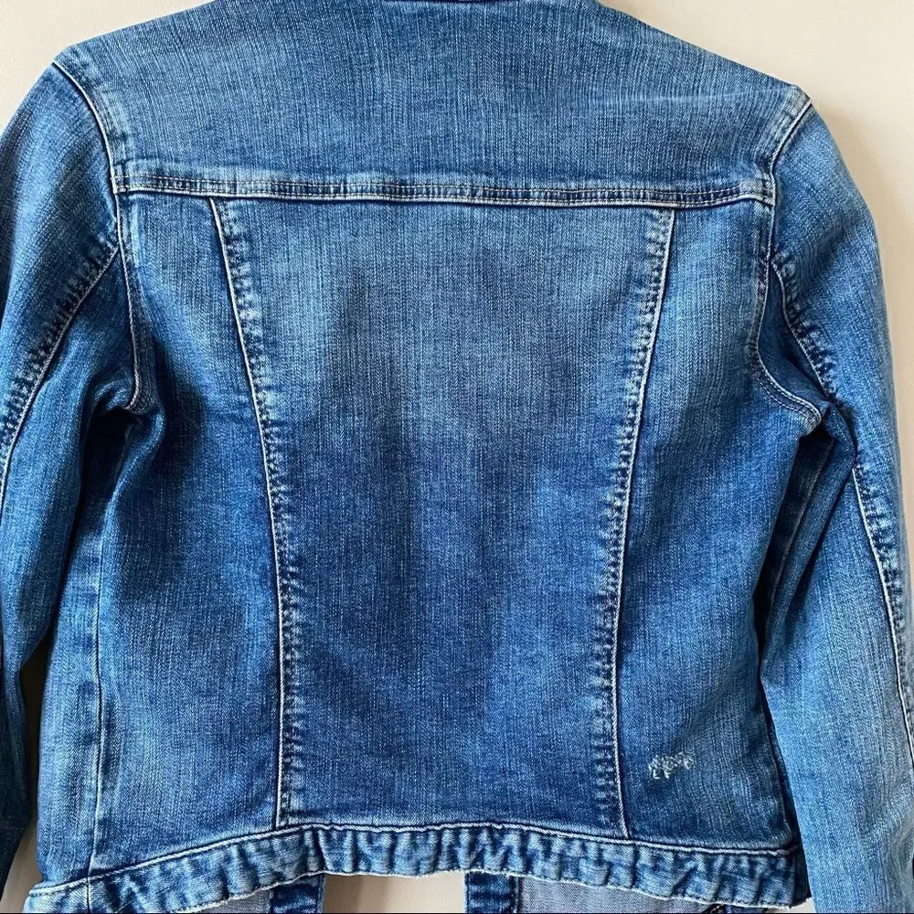 ZARA-FITTED Denim Mid Wash Distressed Jacket - Picture 9 of 13